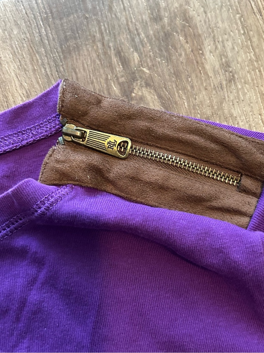 Ralph Lauren Purple Long Sleeve Shoulder Zip Elbow Patch Shirt Size Small - Picture 3 of 8